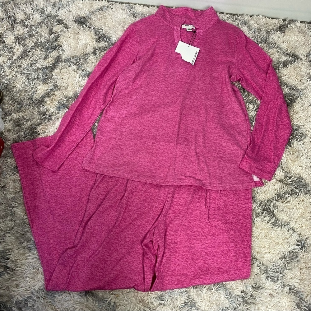 Anne Klein barbie pink 2 piece loungewear set comfy cozy athleisure wide leg